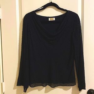 Beaded long sleeve black top
